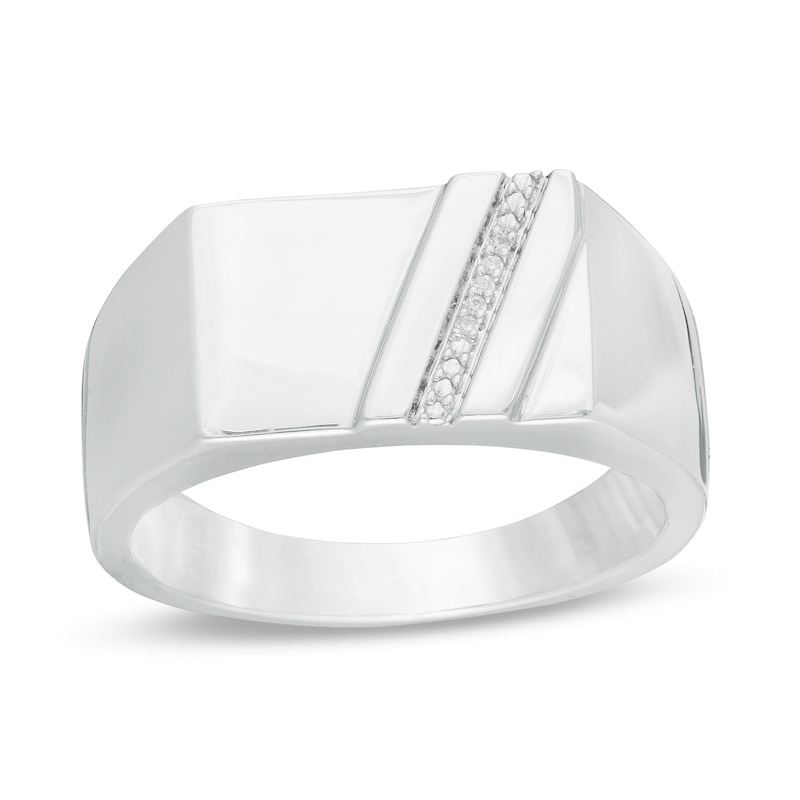 Main Image 1 of Men's Diamond Accent Rectangle Signet Ring in 10K White Gold