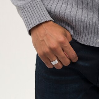 Men's Diamond Accent Rectangle Signet Ring in 10K White Gold