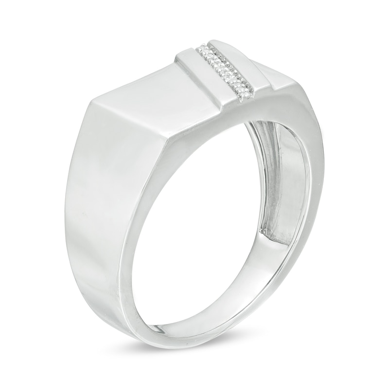 Main Image 3 of Men's Diamond Accent Rectangle Signet Ring in 10K White Gold