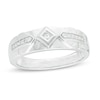 Thumbnail Image 1 of Men's 0.085 CT. T.W. Diamond Geometric Wedding Band in Sterling Silver - Size 10