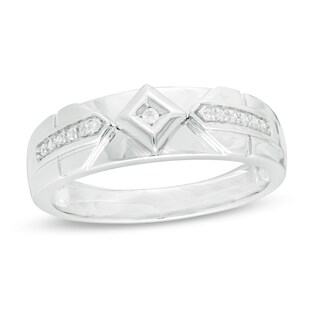 Men's 0.085 CT. T.W. Diamond Geometric Wedding Band in Sterling Silver
