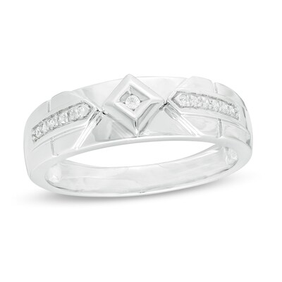 Men's 0.085 CT. T.W. Diamond Geometric Wedding Band in Sterling Silver