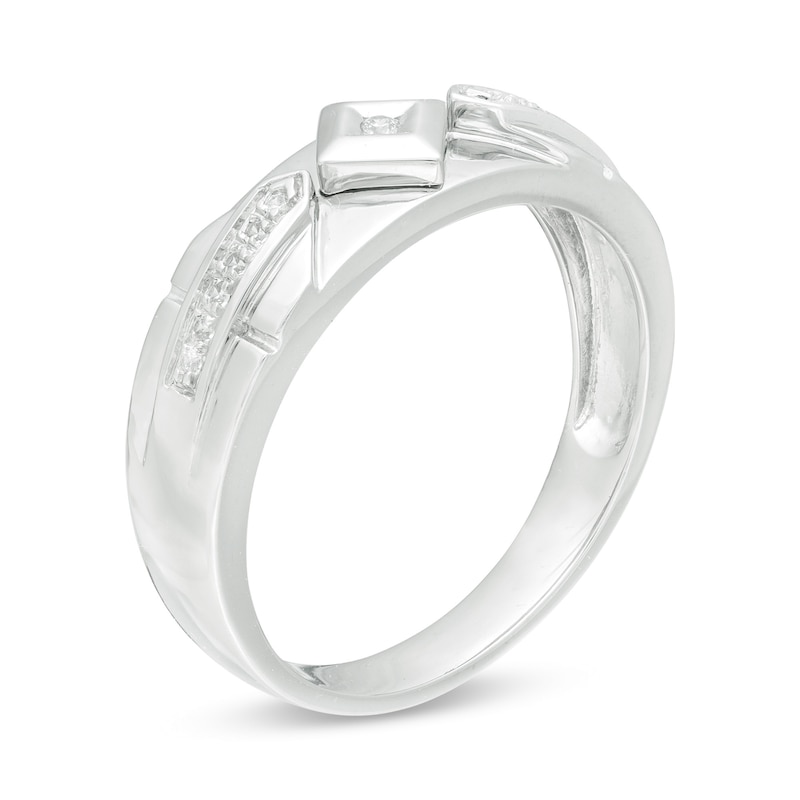 Main Image 3 of Men's 0.085 CT. T.W. Diamond Geometric Wedding Band in Sterling Silver - Size 10