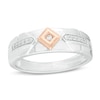 Thumbnail Image 1 of Men's 0.085 CT. T.W. Diamond Geometric Wedding Band in Sterling Silver and 10K Rose Gold