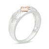 Thumbnail Image 3 of Men's 0.085 CT. T.W. Diamond Geometric Wedding Band in Sterling Silver and 10K Rose Gold