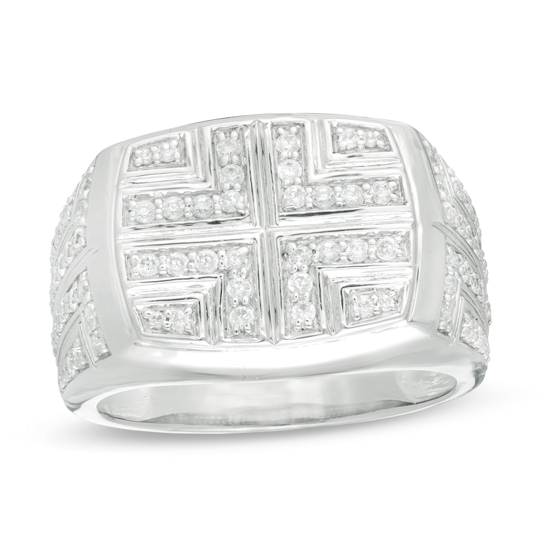 Men's 0.80 CT. T.W. Diamond Bold Cross Signet Ring in 10K White Gold|Peoples Jewellers