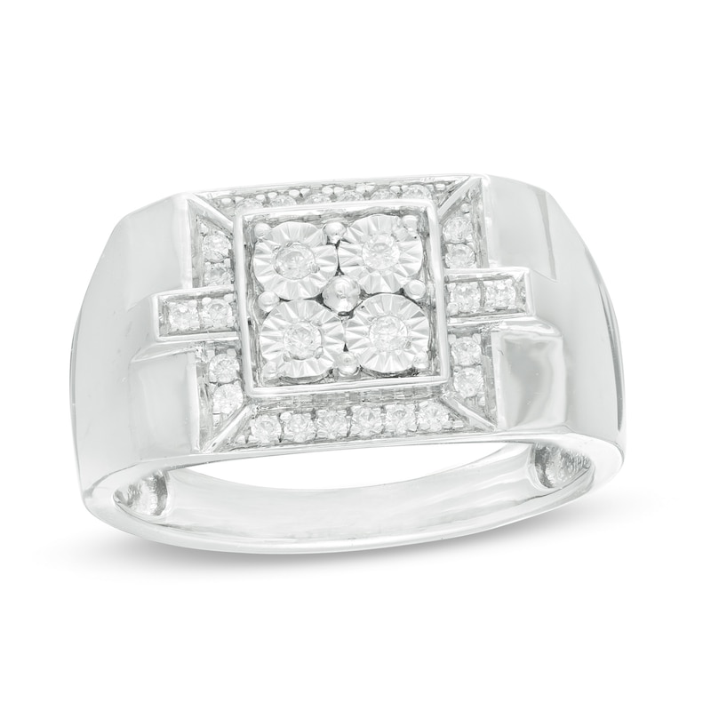 Men's 0.23 CT. T.W. Composite Quad Diamond Square Frame Ring in 10K Gold|Peoples Jewellers