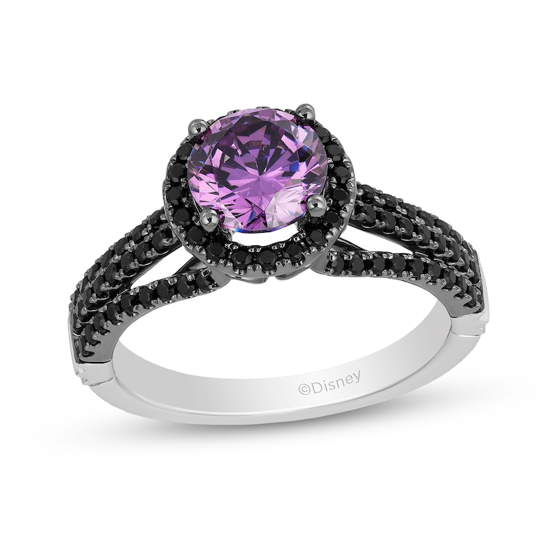 Main Image 1 of Enchanted Disney Villains Ursula Amethyst and 0.45 CT. T.W. Black Diamond Engagement Ring in 14K White Gold