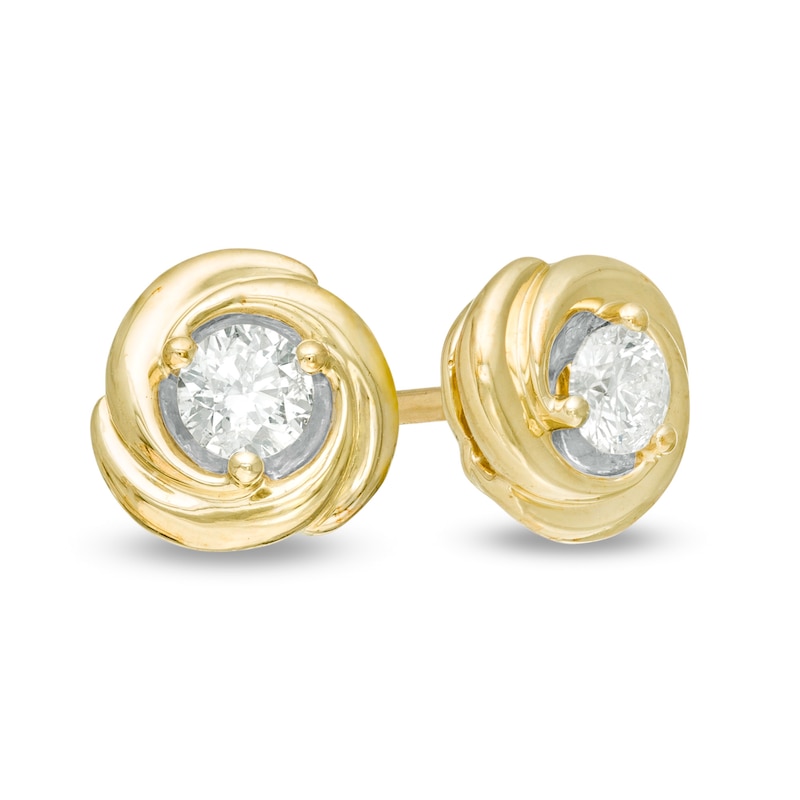 Main Image 1 of Centre of Me 0.25 CT. T.W. Diamond Solitaire Love Knot Stud Earrings in 10K Gold