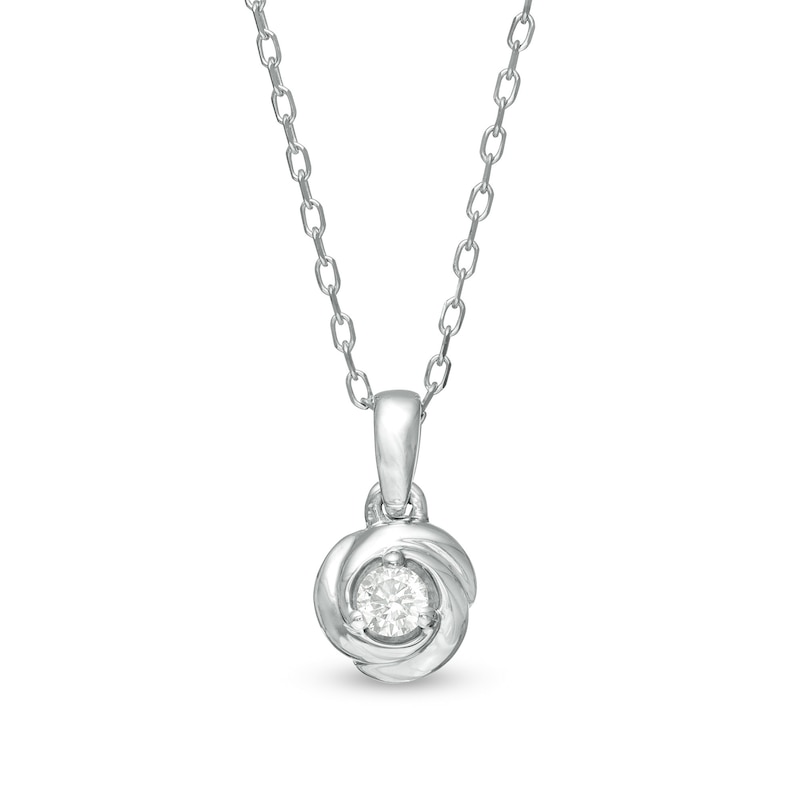 Main Image 1 of Centre of Me 0.10 CT. Diamond Solitaire Love Knot Pendant in 10K White Gold