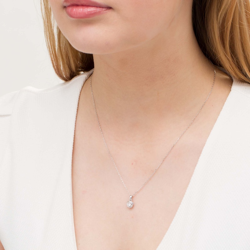 Main Image 2 of Centre of Me 0.10 CT. Diamond Solitaire Love Knot Pendant in 10K White Gold