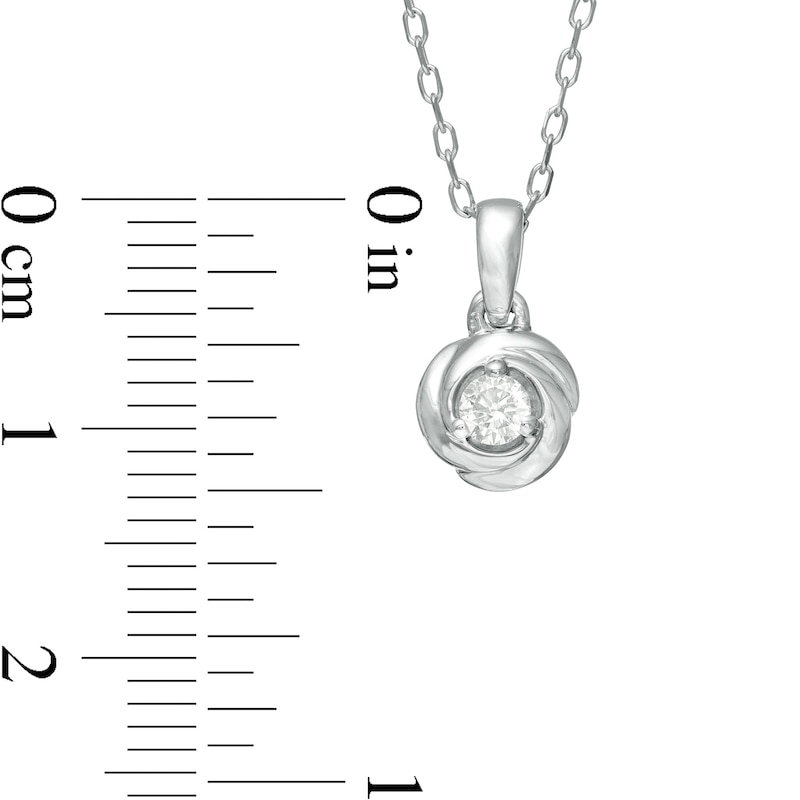 Main Image 4 of Centre of Me 0.10 CT. Diamond Solitaire Love Knot Pendant in 10K White Gold