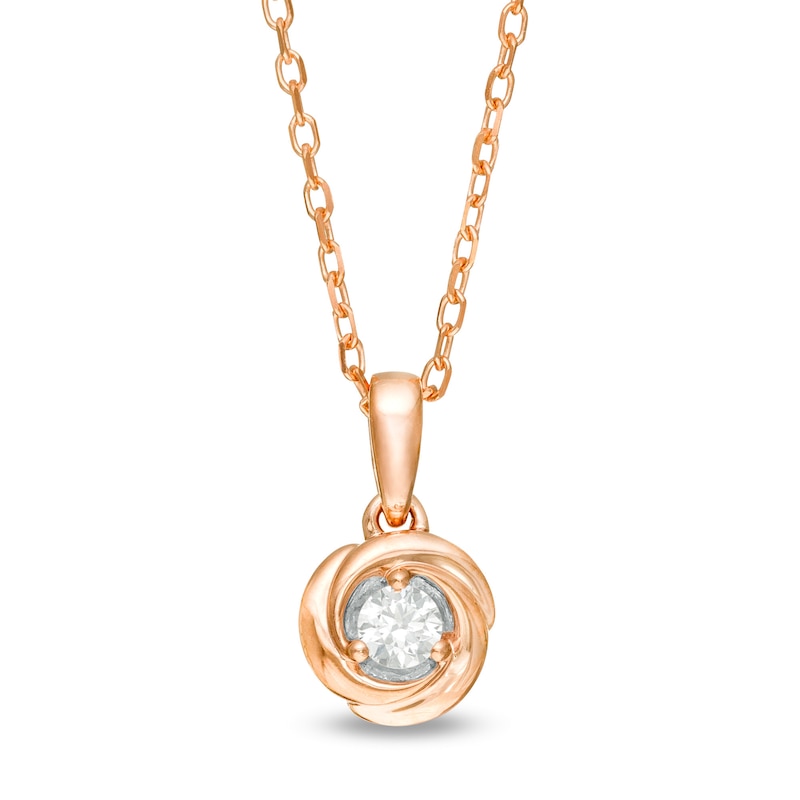 Centre of Me 0.10 CT. Diamond Solitaire Love Knot Pendant in 10K Rose Gold