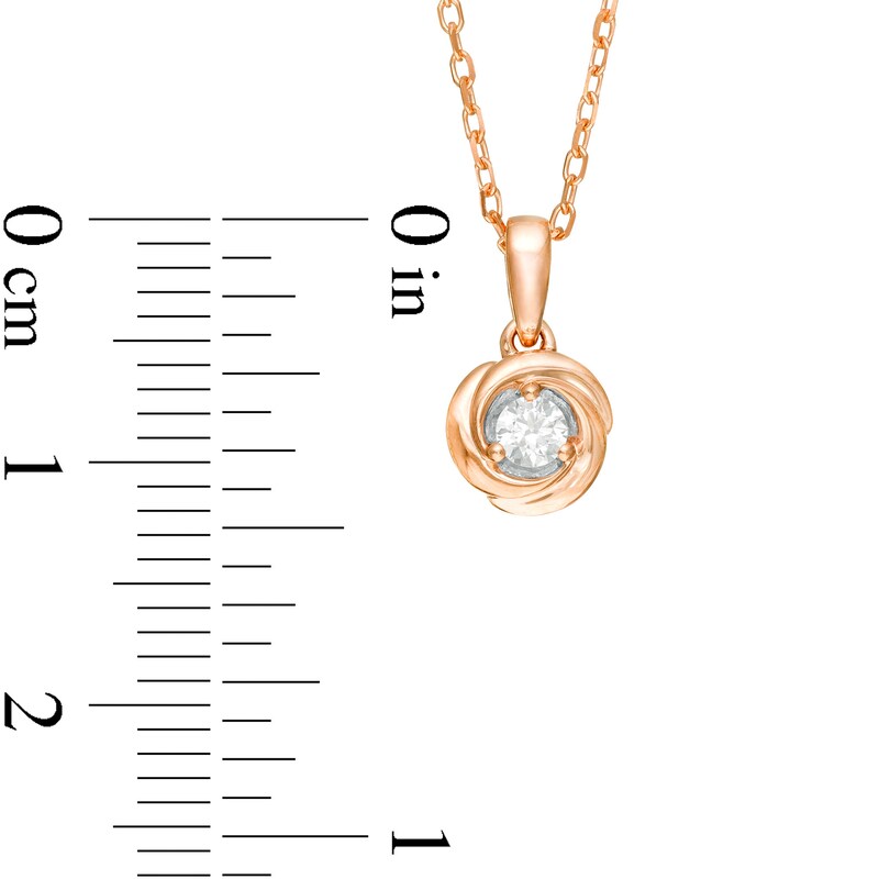 Main Image 4 of Centre of Me 0.10 CT. Diamond Solitaire Love Knot Pendant in 10K Rose Gold