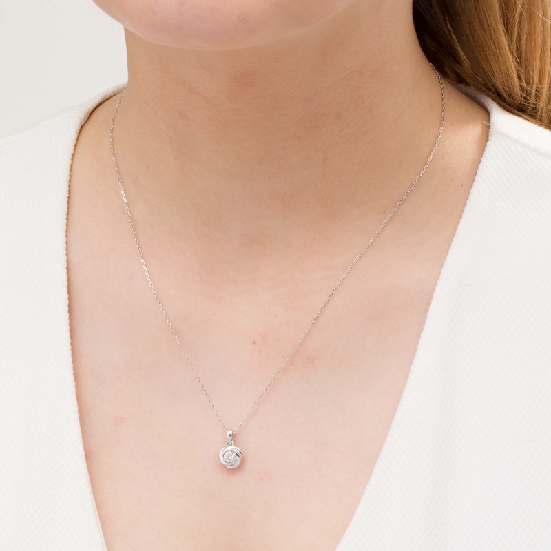 Main Image 2 of Centre of Me 0.25 CT. Diamond Solitaire Love Knot Pendant in 10K White Gold