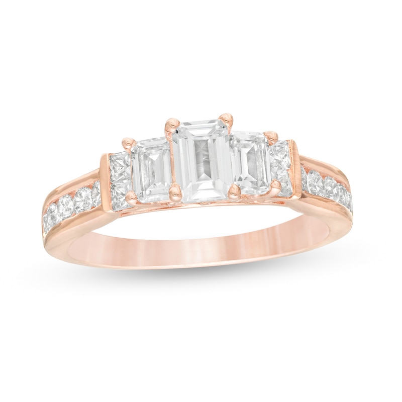 1.45 CT. T.W. Emerald-Cut Diamond Past Present Future® Engagement Ring in 14K Rose Gold
