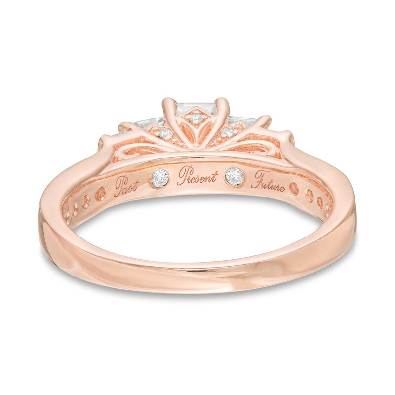 Main Image 4 of 1.45 CT. T.W. Emerald-Cut Diamond Past Present Future® Engagement Ring in 14K Rose Gold