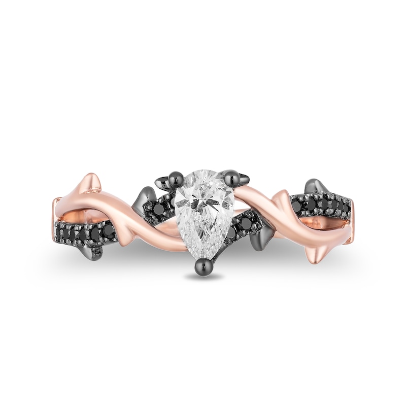 Enchanted Disney Aurora 0.57 CT. T.W. Pear-Shaped Diamond Engagement Ring in 14K Rose Gold with Black Rhodium