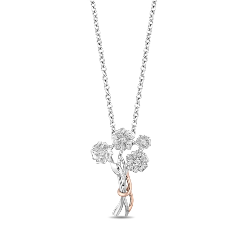 Hallmark Diamonds Gratitude 0.10 CT. T.W. Diamond Flower Bouquet Pendant in Sterling Silver and 10K Rose Gold