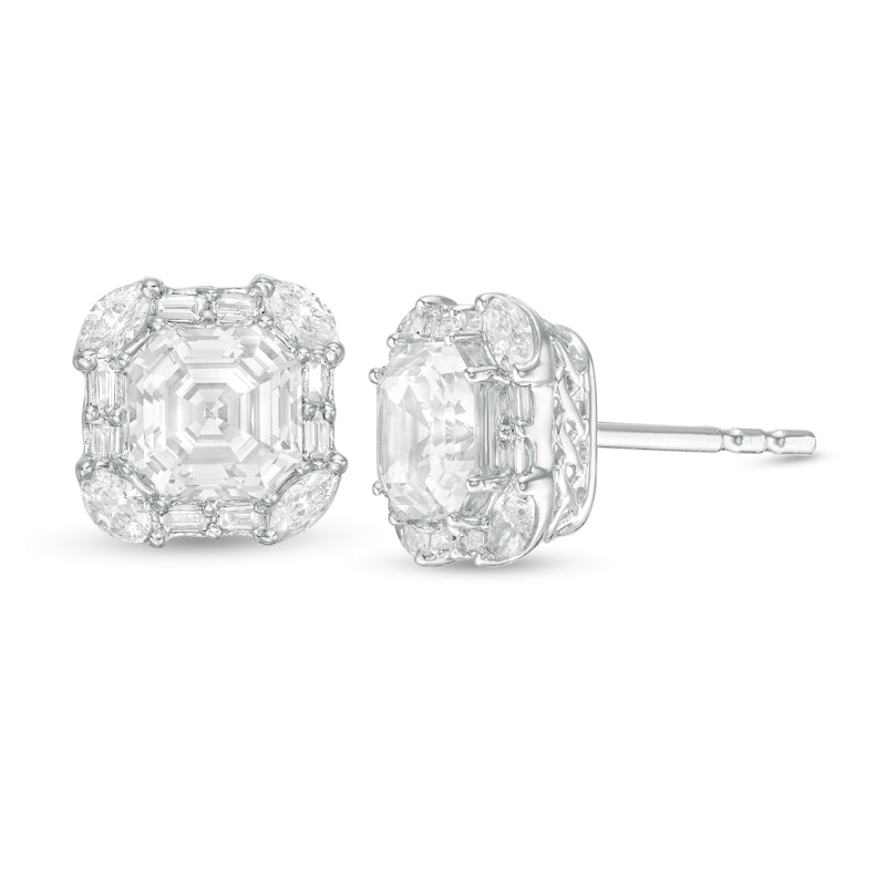 Main Image 1 of 2.25 CT. T.W. Certified Asscher-Cut Diamond Frame Stud Earrings in 14K White Gold (I/SI2)
