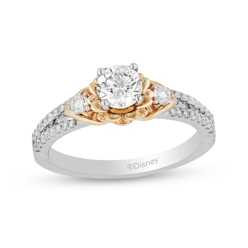 Enchanted Disney Tiana 0.69 CT. T.W. Diamond Flower Frame Split Shank Engagement Ring in 14K Two-Tone Gold