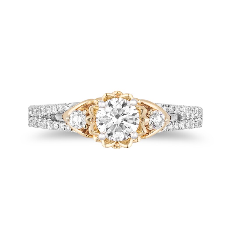 Main Image 4 of Enchanted Disney Tiana 0.69 CT. T.W. Diamond Flower Frame Split Shank Engagement Ring in 14K Two-Tone Gold