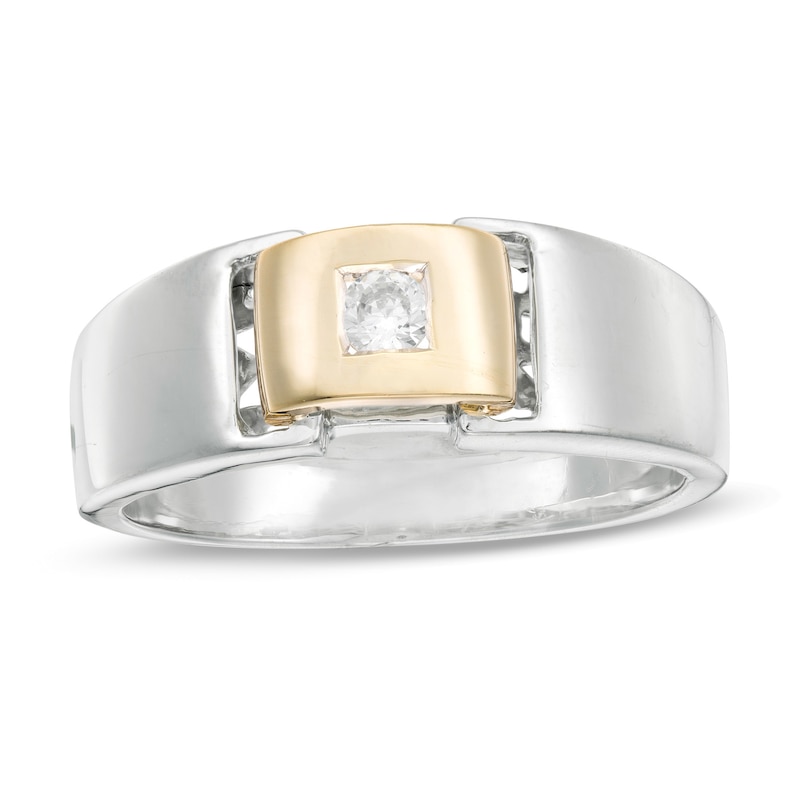 Men's 0.115 CT. Diamond Solitaire Buckle Ring in Sterling Silver with 10K Gold|Peoples Jewellers