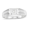 Thumbnail Image 1 of Men's Diamond Accent Solitaire Square Top Groove Ring in Sterling Silver
