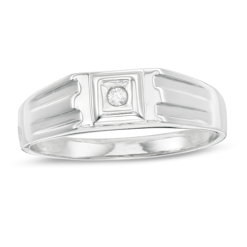 Men's Diamond Accent Solitaire Square Top Groove Ring in Sterling Silver|Peoples Jewellers