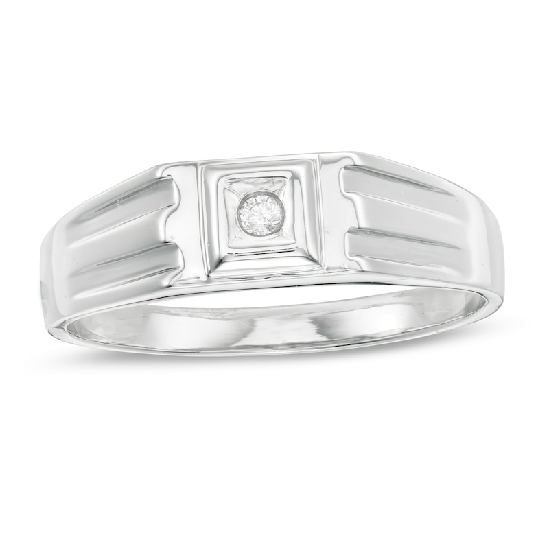 Main Image 1 of Men's Diamond Accent Solitaire Square Top Groove Ring in Sterling Silver