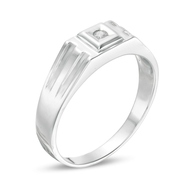 Main Image 3 of Men's Diamond Accent Solitaire Square Top Groove Ring in Sterling Silver