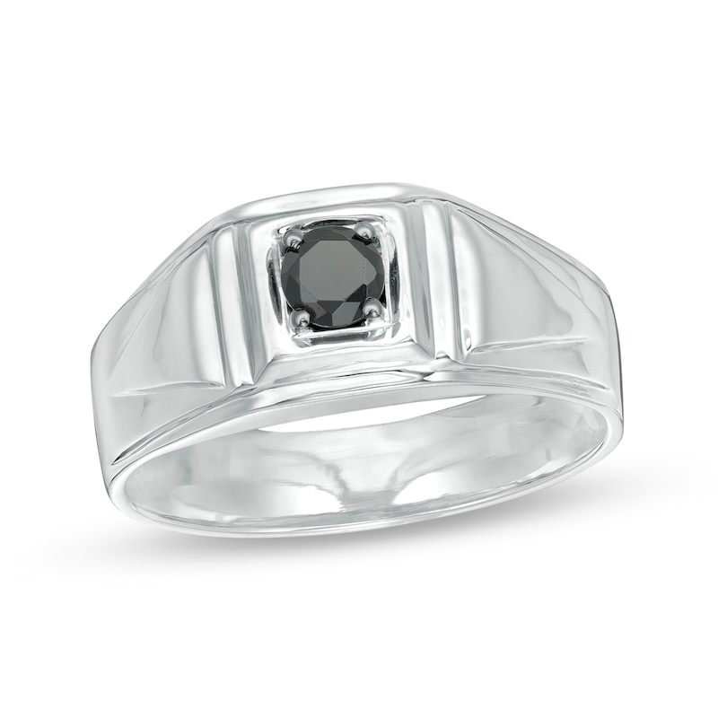 Main Image 1 of Men's 0.23 CT. Black Diamond Solitaire Square Top Signet Ring in Sterling Silver