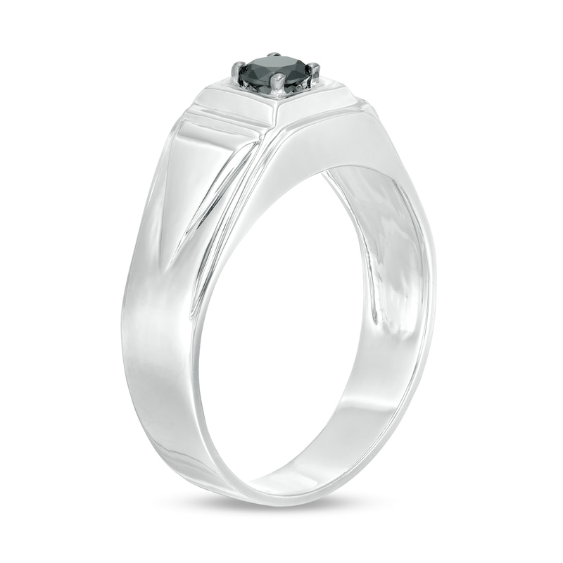 Main Image 3 of Men's 0.23 CT. Black Diamond Solitaire Square Top Signet Ring in Sterling Silver