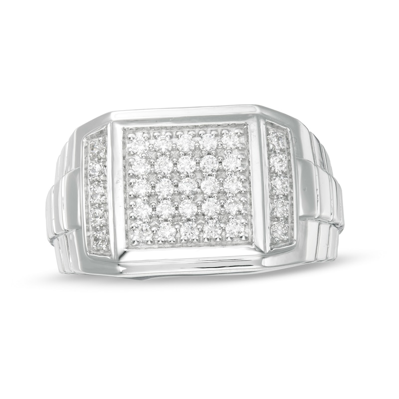 Men's 0.45 CT. T.W. Square Composite Diamond Ribbed Shank Ring in Sterling Silver|Peoples Jewellers