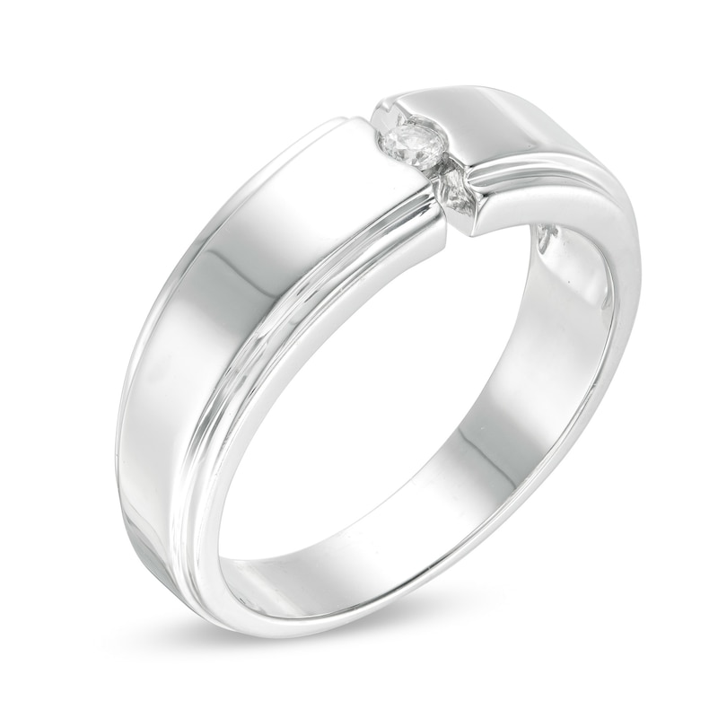 Main Image 3 of Men's 0.065 CT. Diamond Solitaire Open Shank Ring in Sterling Silver