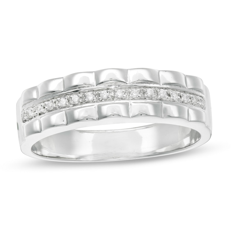 Men's 0.065 CT. T.W. Diamond Scallop Edge Band in 10K White Gold|Peoples Jewellers