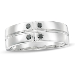 0.145 CT. T.W. Enhanced Black Quad Diamond Cross-Groove Ring in Sterling Silver