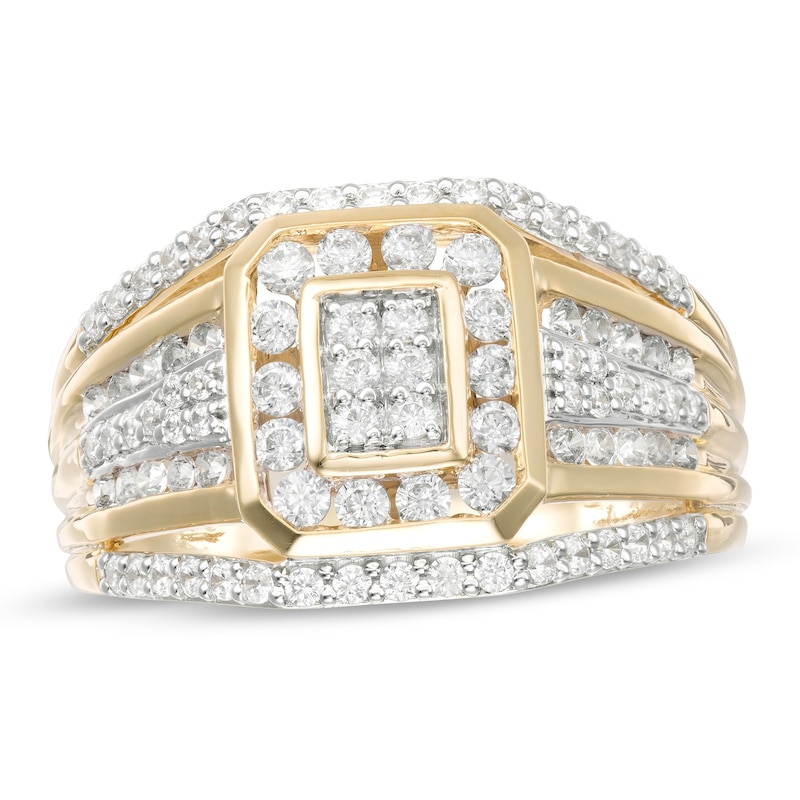 Main Image 1 of 0.95 CT. T.W. Composite Diamond Multi-Row Ring in 10K Gold