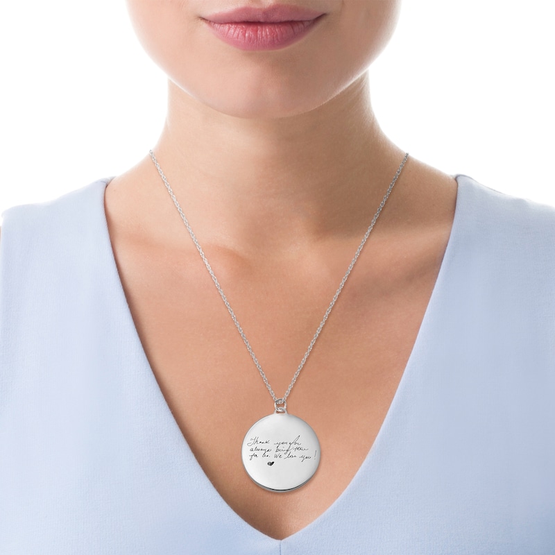 Main Image 2 of Engravable Your Own Handwriting Disc Pendant in 10K White, Yellow or Rose Gold (1 Image and 4 Lines)