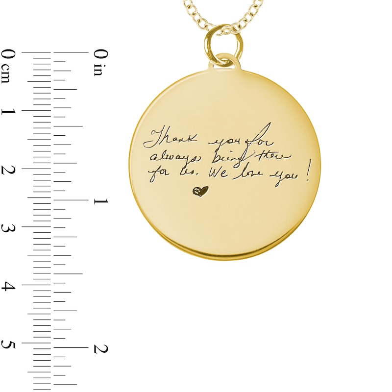 Main Image 4 of Engravable Your Own Handwriting Disc Pendant in 10K White, Yellow or Rose Gold (1 Image and 4 Lines)