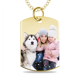Medium Engravable Photo Dog Tag Pendant in 10K White, Yellow or Rose Gold (1 Image and 3 Lines)