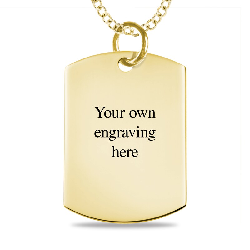 Medium Engravable Photo Dog Tag Pendant in 10K White, Yellow or Rose Gold (1 Image and 3 Lines)