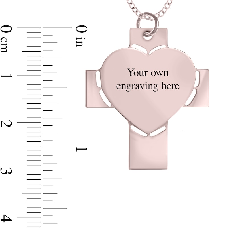 Engravable Photo Perforated Heart Cross Pendant in 10K White, Yellow or Rose Gold (1 Image and 2 Lines)