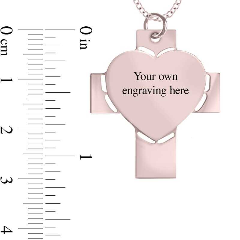 Engravable Photo Perforated Heart Cross Pendant in 10K White, Yellow or Rose Gold (1 Image and 2 Lines)