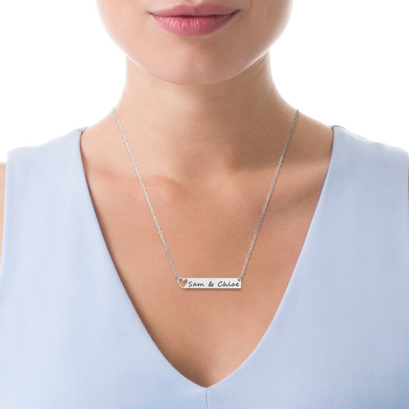 Main Image 2 of Engravable Cut-Out Heart with Your Own Handwriting Bar Necklace in 10K White, Yellow or Rose Gold (1 Image and Line)