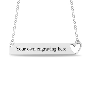 Engravable Cut-Out Heart with Your Own Handwriting Bar Necklace in 10K White, Yellow or Rose Gold (1 Image and Line)