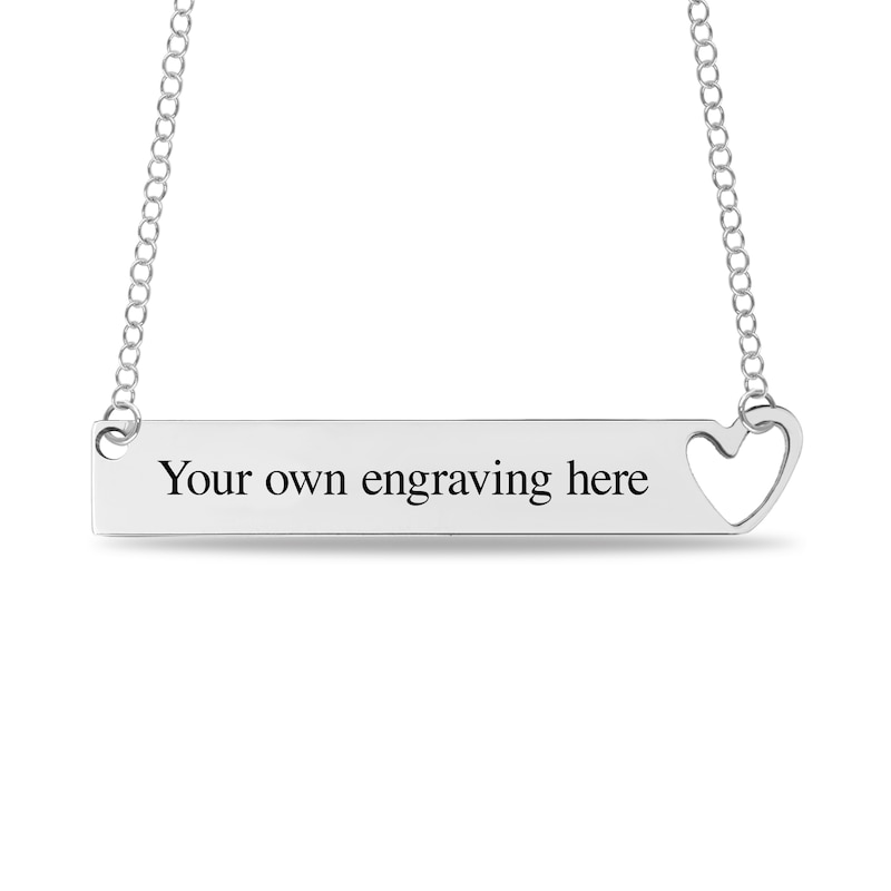 Main Image 3 of Engravable Cut-Out Heart with Your Own Handwriting Bar Necklace in 10K White, Yellow or Rose Gold (1 Image and Line)
