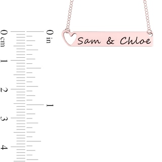 Engravable Cut-Out Heart with Your Own Handwriting Bar Necklace in 10K White, Yellow or Rose Gold (1 Image and Line)