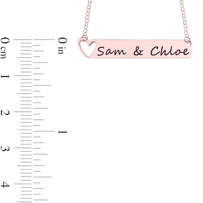 Engravable Cut-Out Heart with Your Own Handwriting Bar Necklace in 10K White, Yellow or Rose Gold (1 Image and Line)