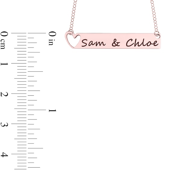 Engravable Cut-Out Heart with Your Own Handwriting Bar Necklace in 10K White, Yellow or Rose Gold (1 Image and Line)